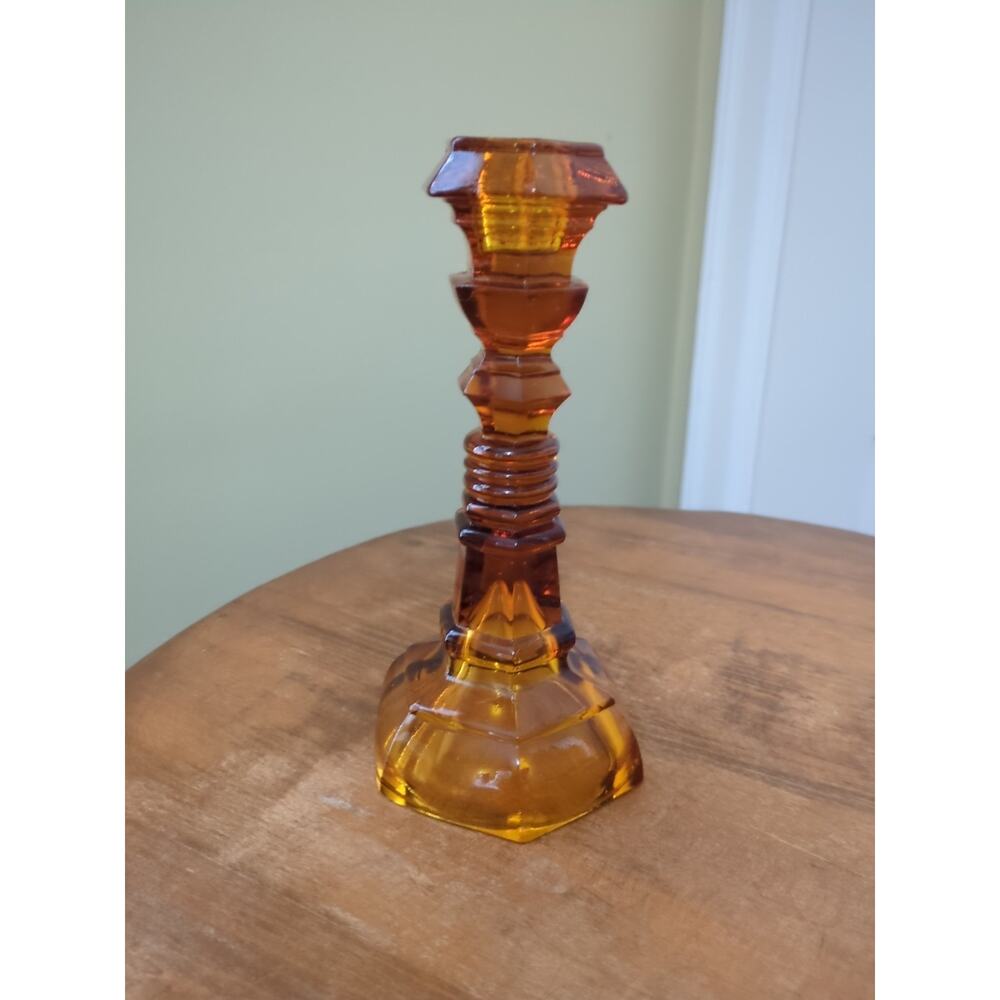 Vintage EAPG Amber Candlestick